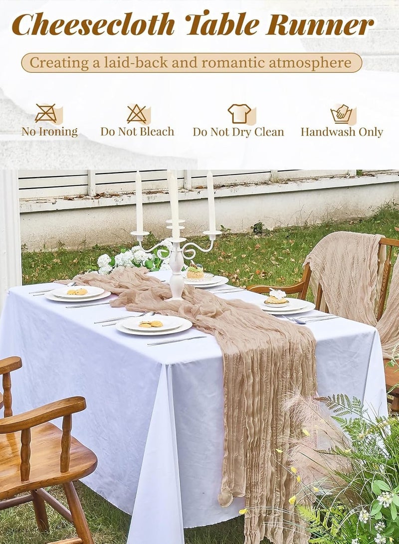 Beige Cheesecloth Table Runner 90 x 300 cm Boho Gauze Table Runner for Wedding Bridal Baby Shower Birthday Party Long Crumpled Table Runner Party Decorations - Image 2