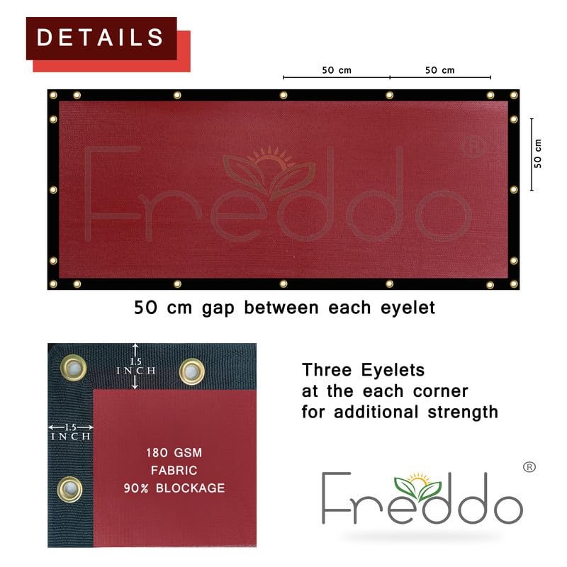 FREDDO Privacy Screen Fence Shade Net for Balcony, Garden, Terrace & Outdoor Fence – Heavy Duty with Polyester Band, Brass Eyelets & Tie Cords (Burgundy, 1 x 4 Mtr) - Image 3