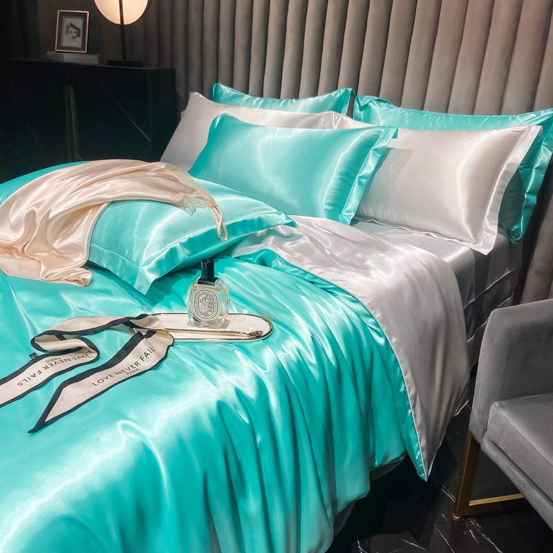 Light Luxury Bed Washed Silk Four-Piece Ice Silk Bed Sheet Quilt Cover Tencel Satin Silky Bedding - Image 1