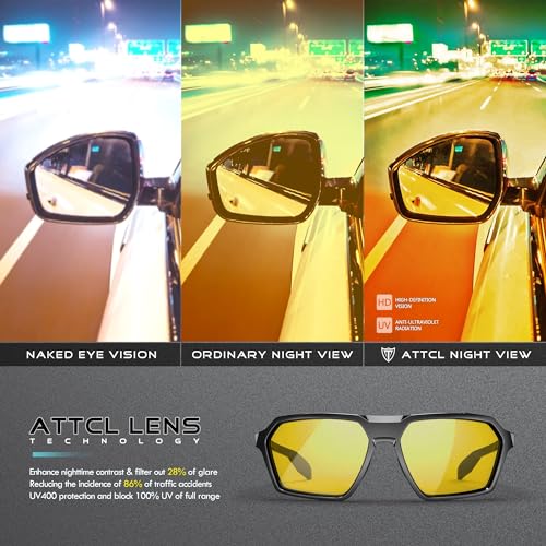 ATTCL Anti-Glare Night Driving Glasses - TR90 Frame Yellow Lens Improves Night Vision, Clear Vision for Driving 2137 Yeshi - Image 2