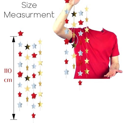 TOYXE Merry Christmas Star Frill Garland – Red, White & Gold Paper Decorations – 8 Pack, 3.5 Ft Each – Festive Hanging Ornament for Christmas Tree, Home, Party & Holiday Decor - Image 3