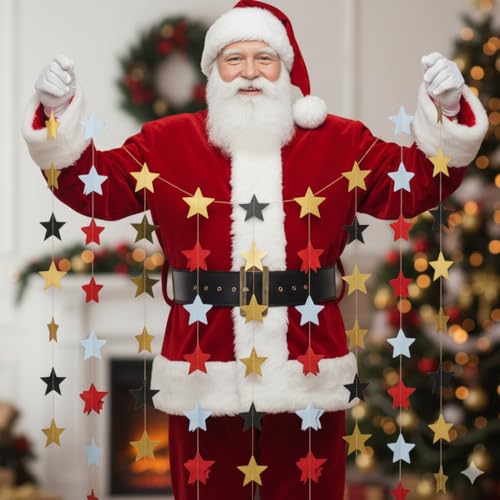 TOYXE Merry Christmas Star Frill Garland – Red, White & Gold Paper Decorations – 8 Pack, 3.5 Ft Each – Festive Hanging Ornament for Christmas Tree, Home, Party & Holiday Decor - Image 5