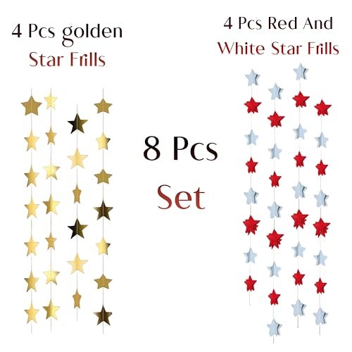 TOYXE Merry Christmas Star Frill Garland – Red, White & Gold Paper Decorations – 8 Pack, 3.5 Ft Each – Festive Hanging Ornament for Christmas Tree, Home, Party & Holiday Decor - Image 4