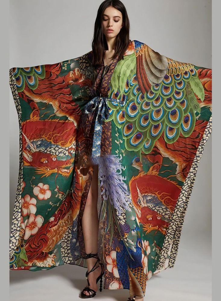 Kimono Cardigan Holiday Bikini Sunscreen Longfeng Flower