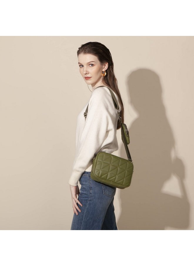AOCINA - Small Coin Purse Crossbody Bags With Coin Pouch For Women Soft Leather Quilted Hobo Purses 2 Size Bags(Olive Green) - Image 1