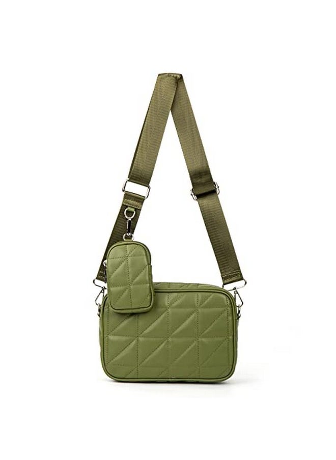 AOCINA - Small Coin Purse Crossbody Bags With Coin Pouch For Women Soft Leather Quilted Hobo Purses 2 Size Bags(Olive Green) - Image 1