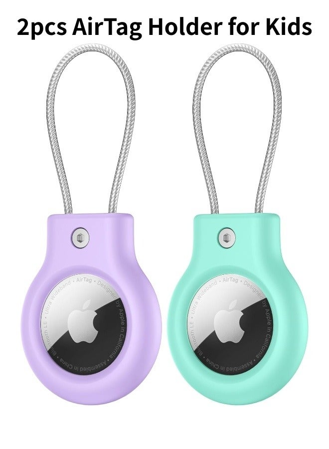 2 Pieces Apple AirTag Holder, with Integrated Cable, Anti-Lost AirTag Lock Case, 360° Protective Case, AirTag Keychain Holder for Luggage, Bag, Pet, Key, Backpack, Multi-Color Suitable for Apple AirTag