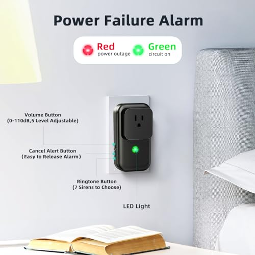 Satisure إنذار انقطاع الطاقة، إنذار انقطاع الطاقة في المجمد 7 صفارات، إنذار المجمد مع مؤشر LED قابل للتعديل من 0-110 ديسيبل 12 ساعة تنبيه، جهاز مراقبة انقطاع الطاقة للثلاجة، مضخات المياه، حوض السمك - Image 5