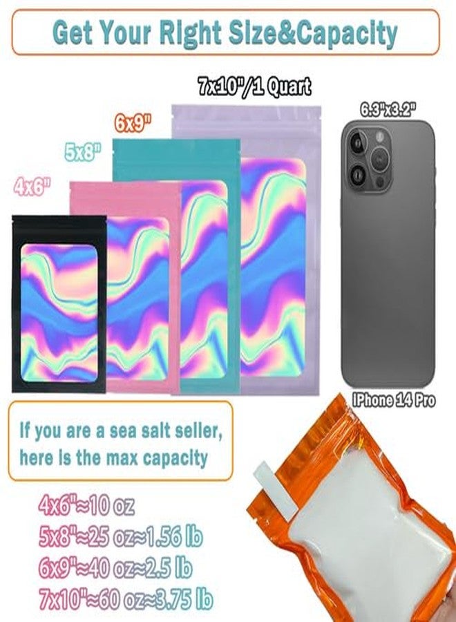 GcFoir 350 Pcs-Holographic Bags with Front Window, 4x6 Inch Reclosable Packing Bags, Black Mylar Bags Ideal for Food Storage & Jewelry Smell Proof, Resealable - Image 3