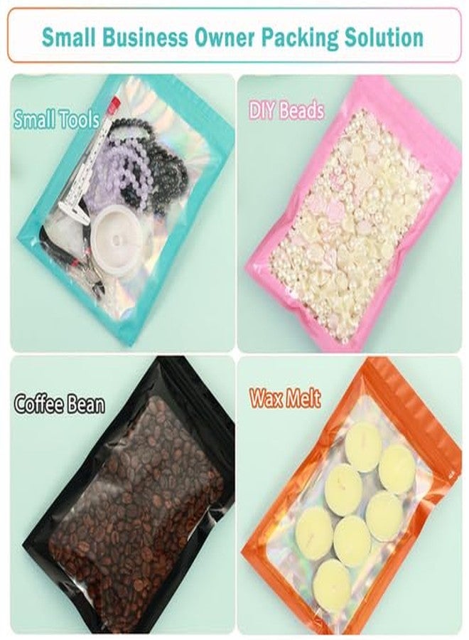 GcFoir 350 Pcs-Holographic Bags with Front Window, 4x6 Inch Reclosable Packing Bags, Black Mylar Bags Ideal for Food Storage & Jewelry Smell Proof, Resealable - Image 2