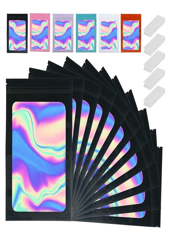 GcFoir 350 Pcs-Holographic Bags with Front Window, 4x6 Inch Reclosable Packing Bags, Black Mylar Bags Ideal for Food Storage & Jewelry Smell Proof, Resealable - Image 1