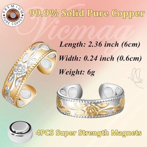Vicmag Copper Magnetic Ring for Women, Magnetic Rings Ladies Fingers Thumb 100% Solid Pure Copper Jewelry Gift Adjustable(Gold Silver+Silver Gold) - Image 3