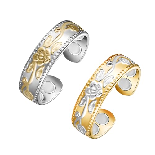 Vicmag Copper Magnetic Ring for Women, Magnetic Rings Ladies Fingers Thumb 100% Solid Pure Copper Jewelry Gift Adjustable(Gold Silver+Silver Gold) - Image 1