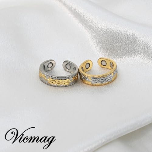 Vicmag Copper Magnetic Ring for Women, Magnetic Rings Ladies Fingers Thumb 100% Solid Pure Copper Jewelry Gift Adjustable(Gold Silver+Silver Gold) - Image 5