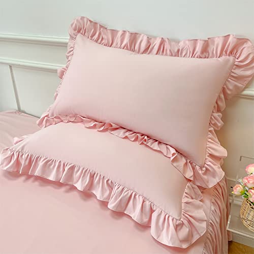 MOOWOO Girls Bedding - Waterfall Ruffle Duvet Cover - Twin 2 Piece Shabby Chic Solid Color Soft & Breathable with Zipper Closure & Corner Ties, Aesthetic Pink - Image 5