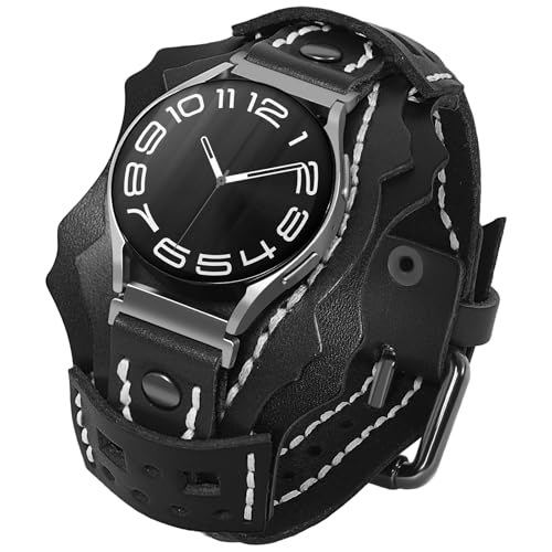 VIQIV Leather Band Compatible with Samsung Galaxy Watch 7654FE Active 2 40mm 44mmWatch 4 6 Classic 43mm 47mm 42mm 46mmWatch 5 Pro 45mm Bands Men 20mm TwoTone Gothic Biker Sport Leather Strap Women Black - Image 1