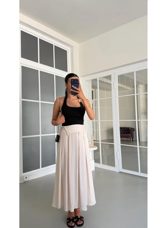 Cream Belt Detailed Soft-Texture Skirt GAUS-01723.
