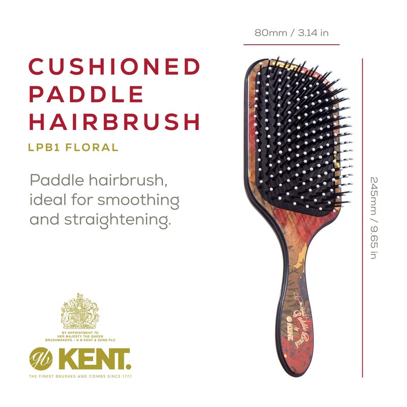 Kent LPB1 Large Paddle Cushioned Hair Brush - Grooming, Detangling, & Smoothing Floral Print - Best Everyday Brush For Medium to Long Hair - Image 2