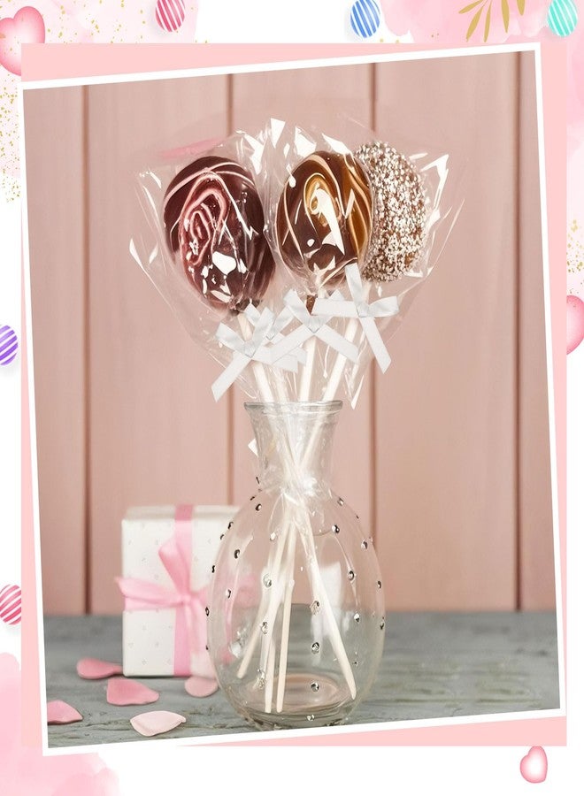 Honoson Cake Pop Sticks and Wrappers Kit Including Clear Cake Pop Bags 6 Inch Paper Lollipop Sticks Bows for Cakepop, Candies, Chocolate, Wedding Decorations(White,50 Sets) - Image 5