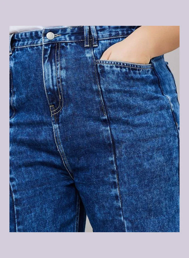 Styli High Waist Seam Detail Wide Leg Jeans