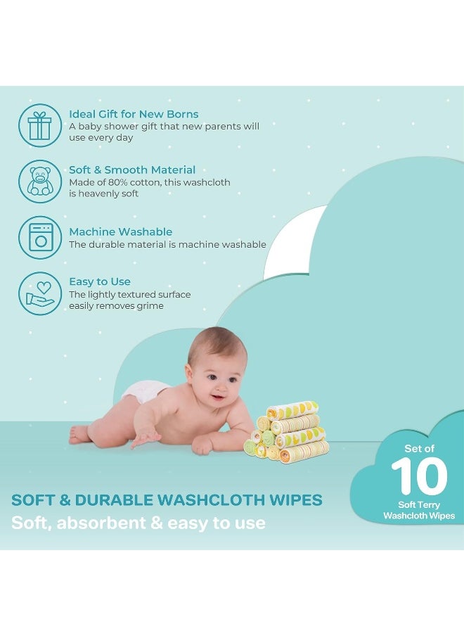 Spasilk Spasilk Washcloth Wipes Set for Newborn Boys and Girls, Soft Terry Washcloth Set, Pack of 10, Yellow Dots  - Image 4
