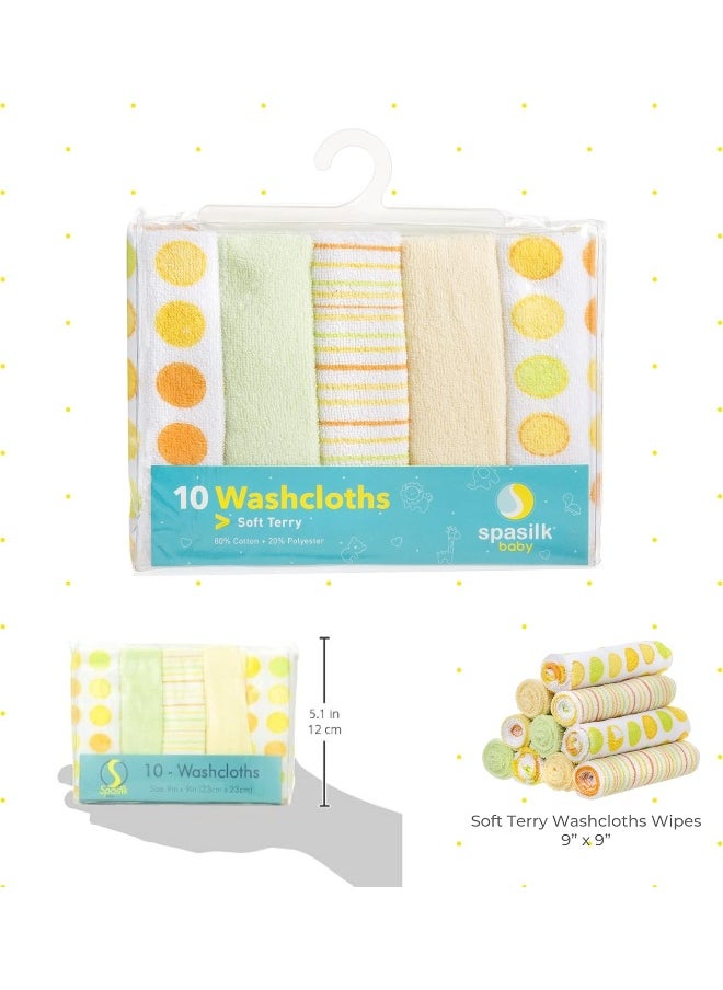 Spasilk Spasilk Washcloth Wipes Set for Newborn Boys and Girls, Soft Terry Washcloth Set, Pack of 10, Yellow Dots  - Image 3