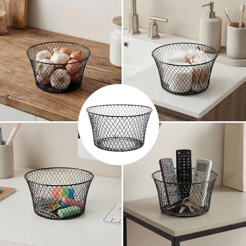 Mezchi 6 Pack Metal Wire Baskets for Kitchen Storage, Modern Black Countertop Fruit Bowl, Round Produce Organizer, Multi-Purpose for Fruits, Snacks, Breads - Image 5