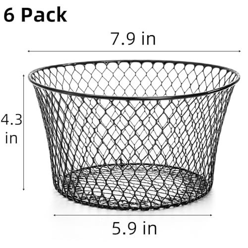 Mezchi 6 Pack Metal Wire Baskets for Kitchen Storage, Modern Black Countertop Fruit Bowl, Round Produce Organizer, Multi-Purpose for Fruits, Snacks, Breads - Image 3
