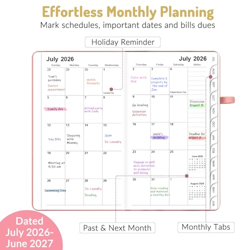 Forvencer Pocket Planner 20262027 Weekly Monthly Planners for Purse 35 x 6 July 2026June 2027 Cute Small Daily Academic Calendar Elastic Band Hardcover Agenda for Women Teacher - Image 3