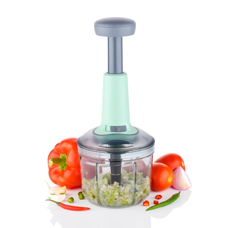 HAPPI Manual Push Chopper 900ml Steel Blade Hand Press Vegetables Chopper Kitchen For Cutting Salad, Onion, Chilly Mixer (Green) - Image 5
