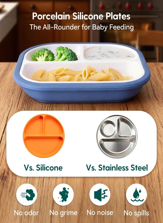 BABELIO 8'' Toddler Porcelain Plates with Silicone Suction Sleeves, Lead & BPA Free, Divided, Microwave & Dishwasher Safe, Stay Put, Suitable for Kids, 3 Pack - Image 3