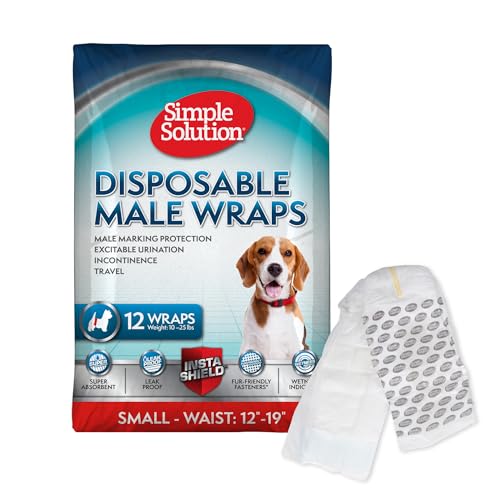 Simple Solution Disposable Dog Wraps, Male Dog Diapers, Puppy Potty Training, Incontinence and Travel Protection, Wraps for Small Dogs, 12-19 Inch Waist, 30 Count - Image 1