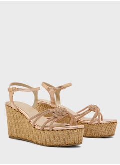 Truffle Ankle Strap Multi Strap Knotted High Wedge Sandal  - Image 4
