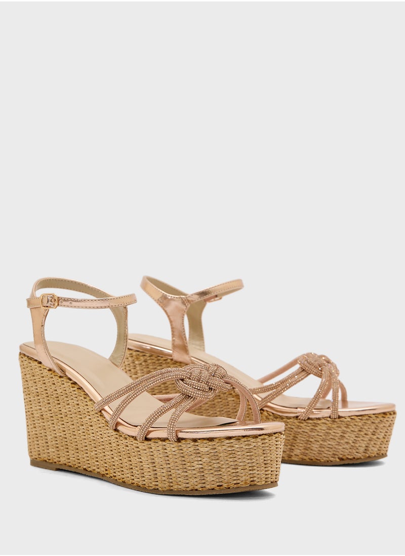 Truffle Ankle Strap Multi Strap Knotted High Wedge Sandal  - Image 4
