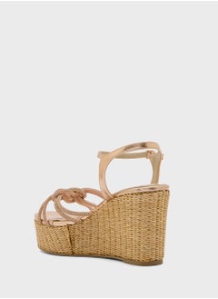 Truffle Ankle Strap Multi Strap Knotted High Wedge Sandal  - Image 3