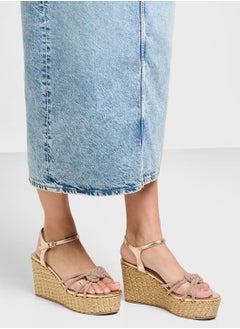 Truffle Ankle Strap Multi Strap Knotted High Wedge Sandal  - Image 5