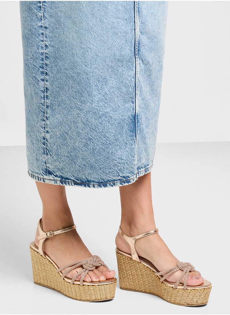 Truffle Ankle Strap Multi Strap Knotted High Wedge Sandal  - Image 5