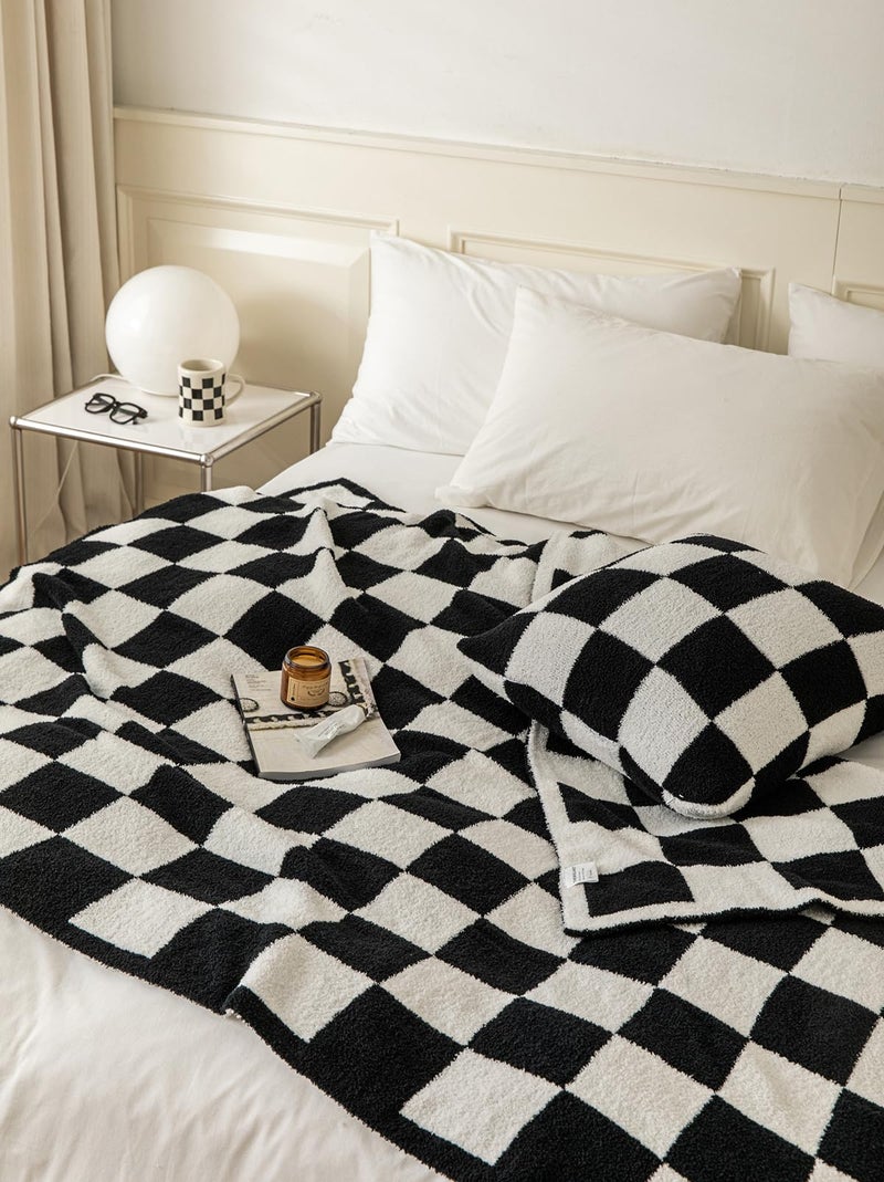REPRECONF Ultra Soft Cozy Buffalo Checkerboard Grid Fluffy Microfiber Knitted Throw Blanket Lightweight Checkered Bed Blanket for Sofa Couch Bed Black 51"X63" - Image 5