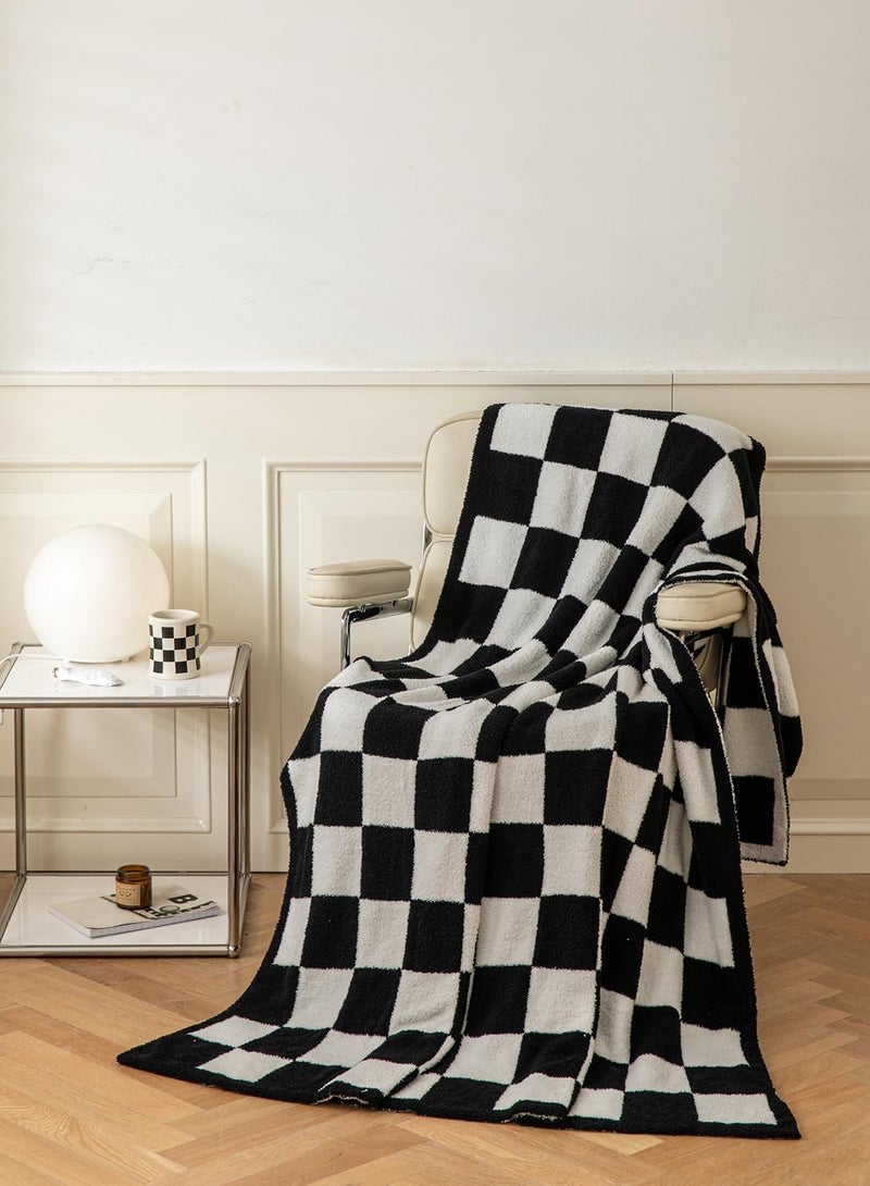 REPRECONF Ultra Soft Cozy Buffalo Checkerboard Grid Fluffy Microfiber Knitted Throw Blanket Lightweight Checkered Bed Blanket for Sofa Couch Bed Black 51"X63" - Image 3