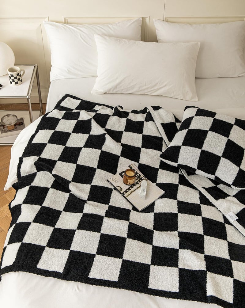 REPRECONF Ultra Soft Cozy Buffalo Checkerboard Grid Fluffy Microfiber Knitted Throw Blanket Lightweight Checkered Bed Blanket for Sofa Couch Bed Black 51"X63" - Image 4