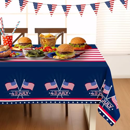 Childom 2 Pack Patriotic Tablecloth,Patriotic Decorations 54" x 108" Disposable American Flag Tablecloth,Plastic Table Cover for Veterans Day Decorations,Fourth of July,Camping,Picnic,Party Supplies - Image 5