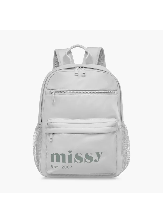 MISSY Logo Print Backpack with Adjustable Straps and Pencil Pouch - 30x12x40 cm