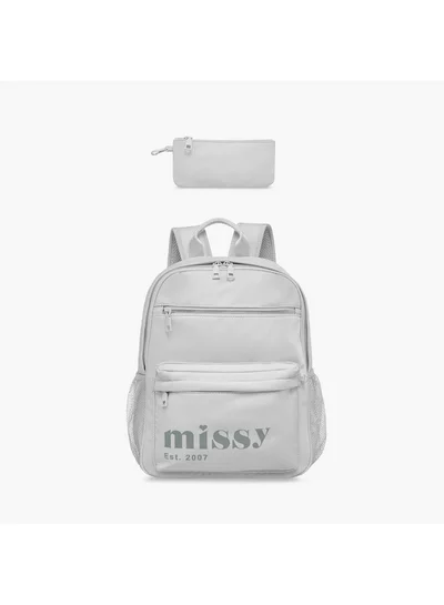 ميسي Logo Print Backpack with Adjustable Straps and Pencil Pouch - 30x12x40 cm