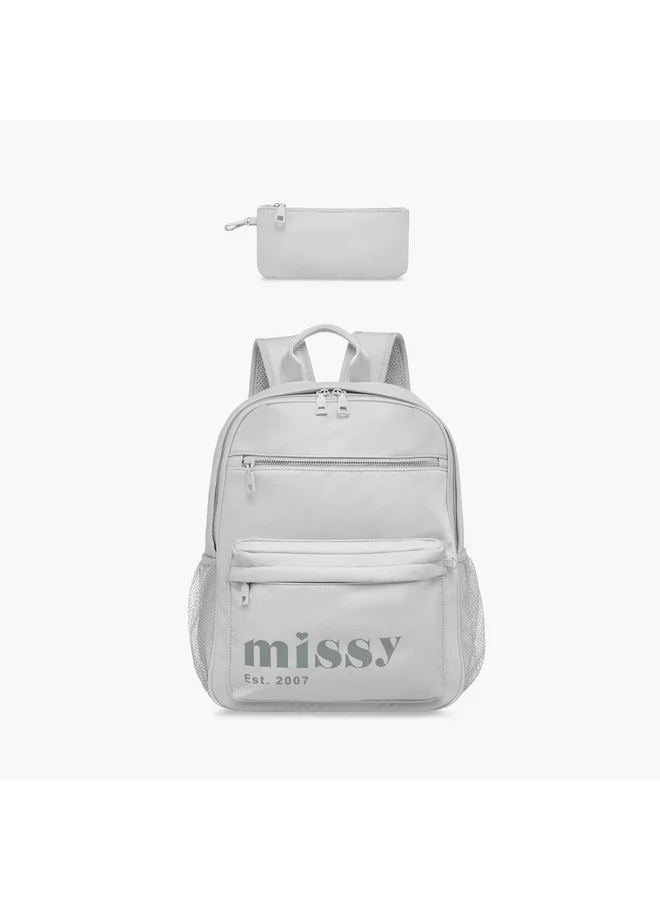 MISSY Logo Print Backpack with Adjustable Straps and Pencil Pouch - 30x12x40 cm