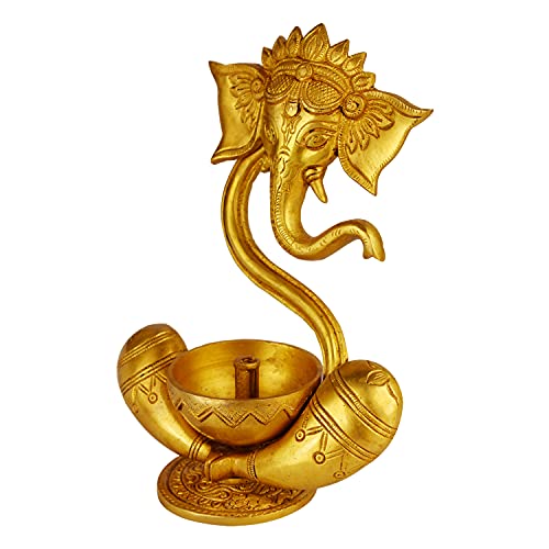 Kartique Brass Ganesh Idol Oil Diya with Large Container Deepam for Home Decor Pooja Decorative Deepak Diwali Puja Wedding Gift Mandir Temple Height 8.5 Inch Gold Size : Small - Image 4