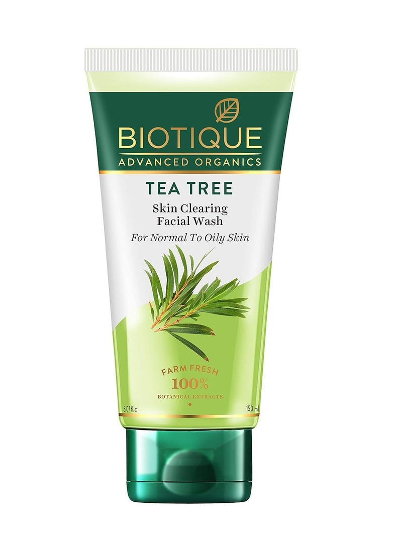 Biotique Biotique Tea Tree Skin Clearing Normal to Oily Skin Face Wash, 150 ml | Treats Acne, Pimples, Clear - Image 1
