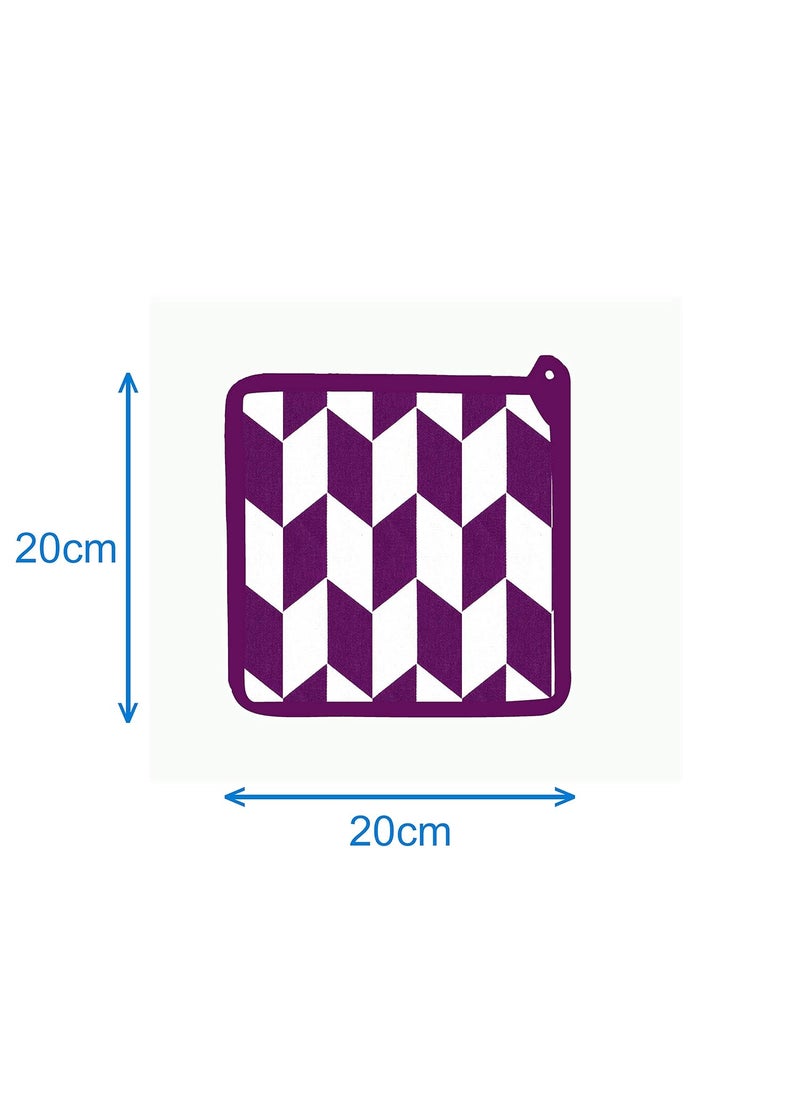 AIRWILL Airwill Cotton Designer Pattern Heat Resistant Kitchen Linens 1 Oven Mitt 1 Pot Holder PurpleWhite  - Image 3