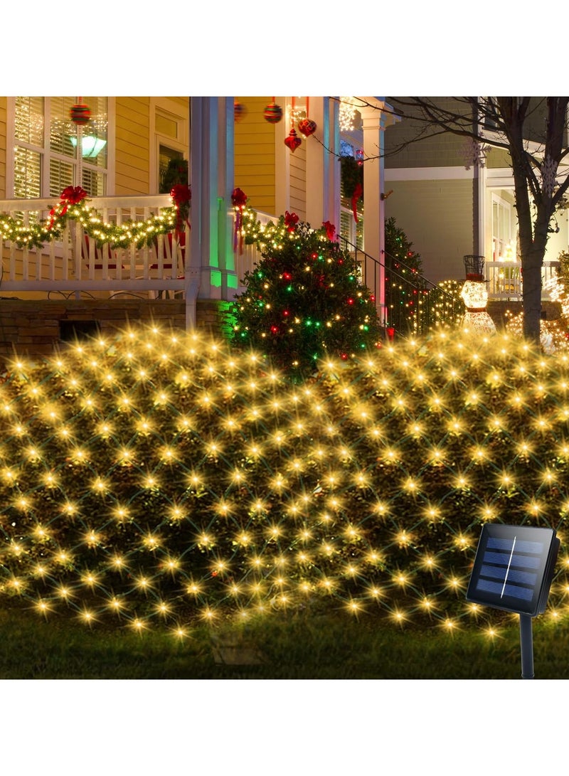 AROAQ Solar Net Mesh String Lights Outdoor Waterproof 1.5M x 1.5M 120 LEDs Tree-wrap Lights 8 Modes Decorative Lights for Party Ramadan Eid Wedding Garden Home Patio Lawn - Warm White - Image 1