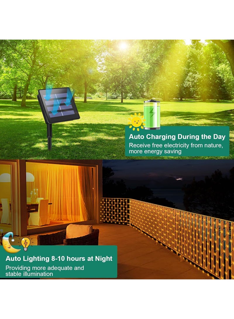 AROAQ Solar Net Mesh String Lights Outdoor Waterproof 1.5M x 1.5M 120 LEDs Tree-wrap Lights 8 Modes Decorative Lights for Party Ramadan Eid Wedding Garden Home Patio Lawn - Warm White - Image 2