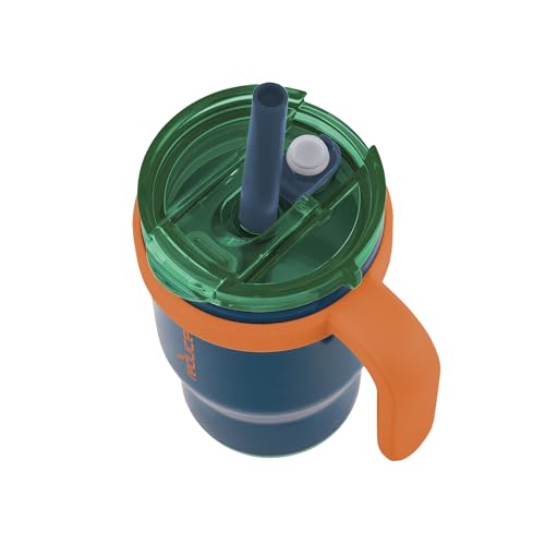 REDUCE 14 oz Coldee Tumbler with Handle for Kids - 2 Pack, Leakproof Insulated Stainless Steel Mug with Lid & Spill-Proof Straw, Keeps Drinks Cold up to 18 Hrs, Grey and Navy - Image 3